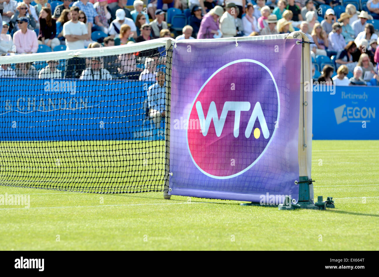 Aegon International tournament at Eastbourne, 2015. WTA logo on the net Stock Photo