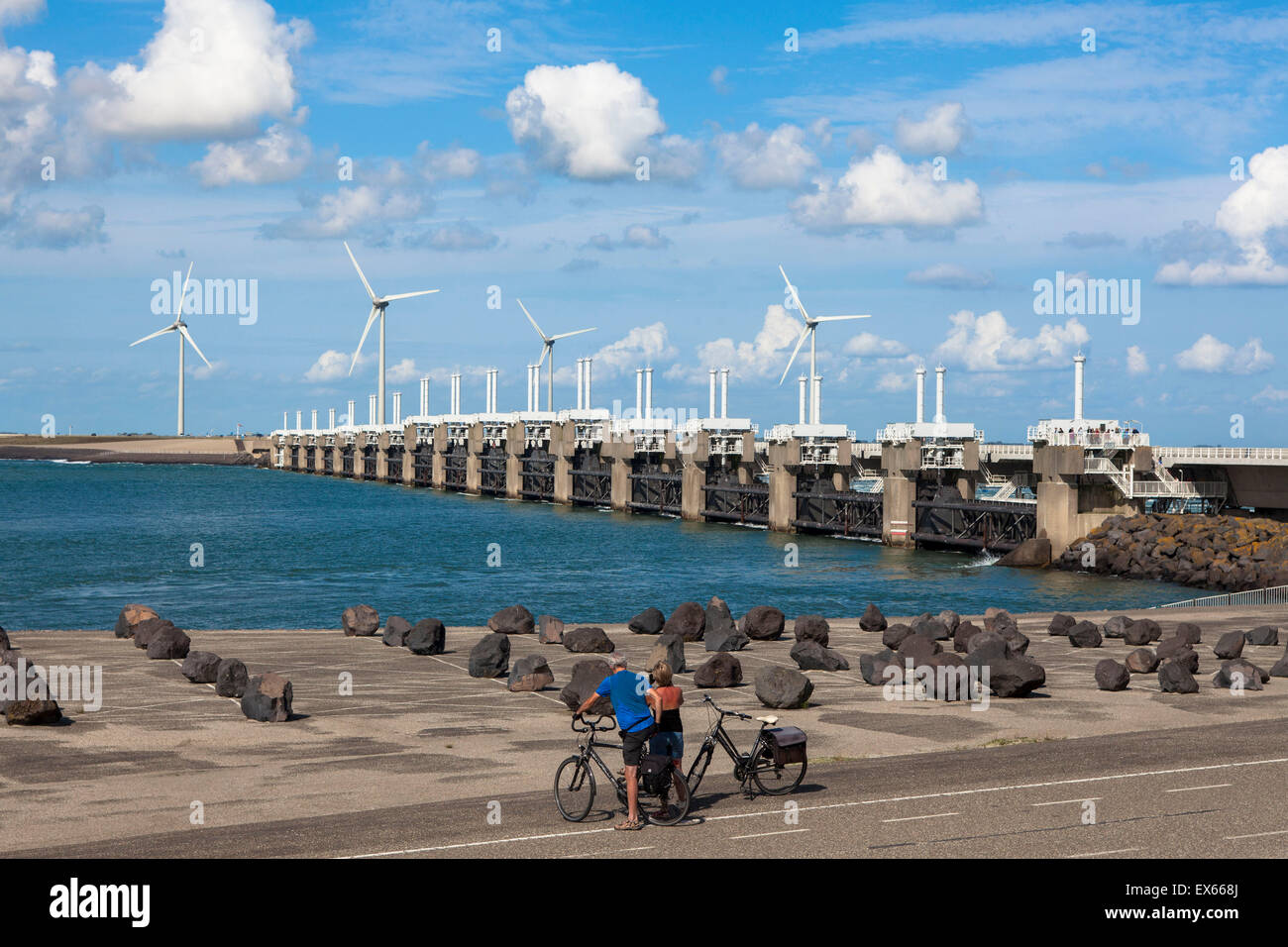 Europe, Netherlands, Zeeland, Deltaproject, the Oosterschelde dam between Noord-Beveland and  Schouwen-Duiveland, flodd barrier. Stock Photo