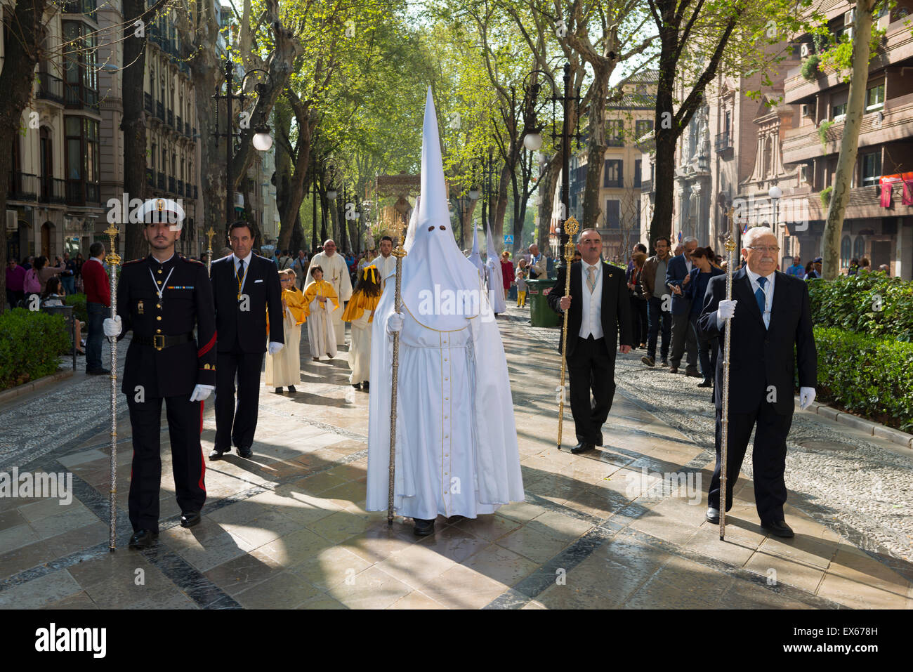 Semana Santa procession with a penitent, Nazareno, Granada, Andalusia, Spain Stock Photo