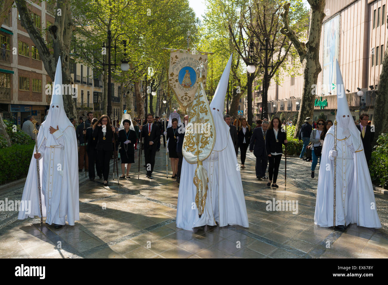 Penitents, Nazarenos, Semana Santa, Granada, Andalusia, Spain Stock Photo