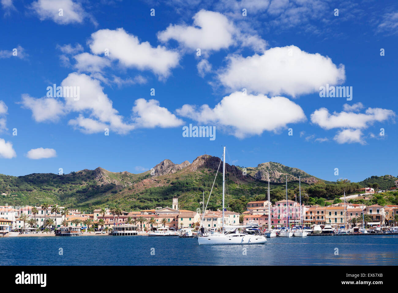 Harbour of Porto Azzurro, Elba, Livorno, Tuscany, Italy Stock Photo