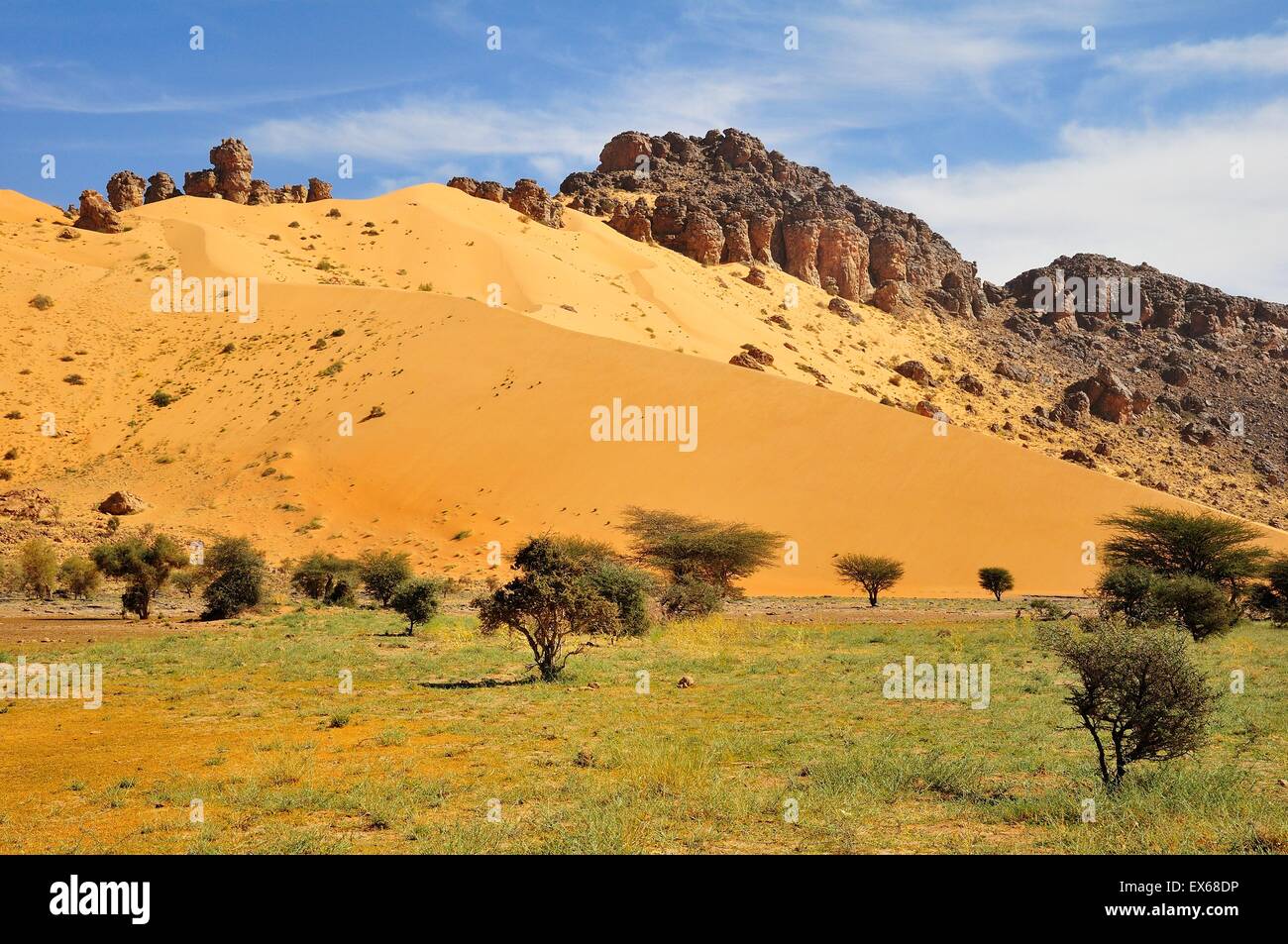 Hill almost fully covered with sand from a sand dune, route from Atar ...