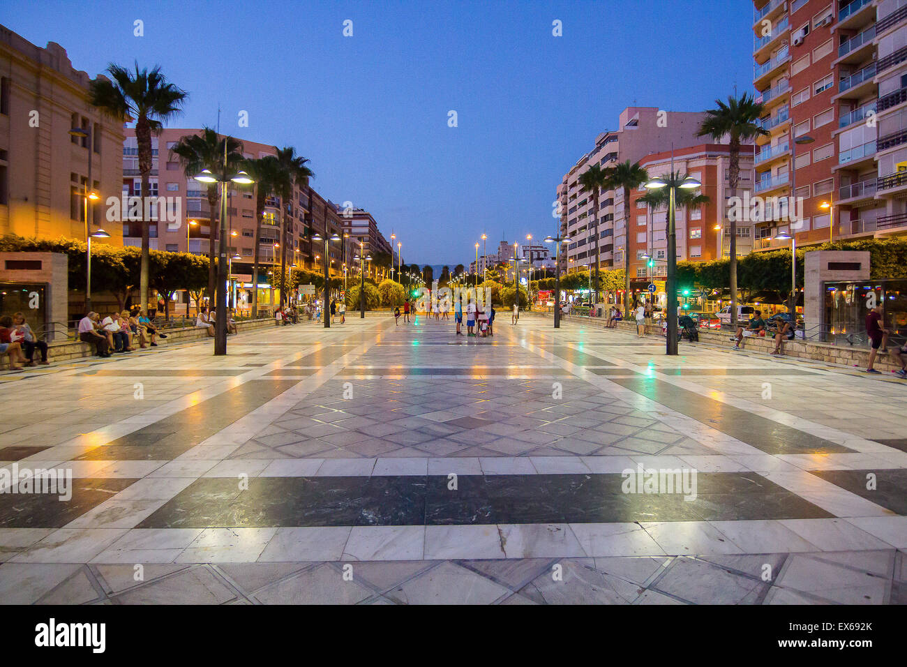 Almeria Spain September 1, 2014: People enjoying the summer evening on the promenade of the city, on September, 1, 2014 in Almer Stock Photo