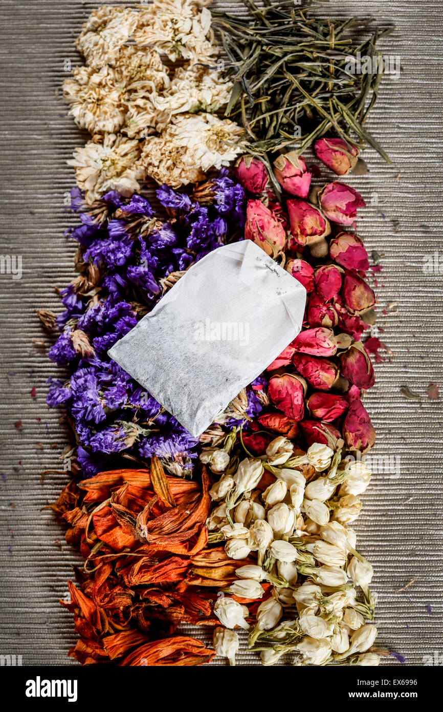 Dried flowers and tea leaves Stock Photo