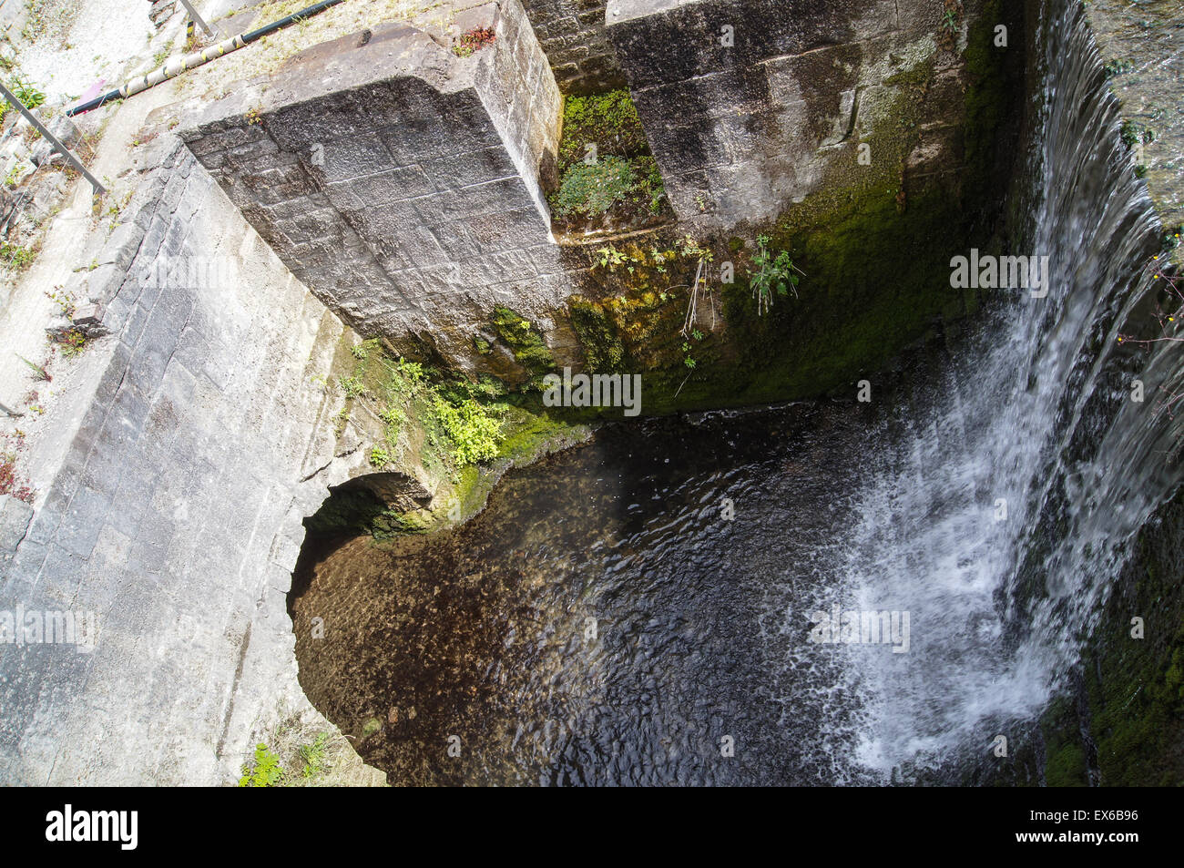 Water wheel pit at Cromford Mill, Cromford, Derbyshire, England Stock Photo