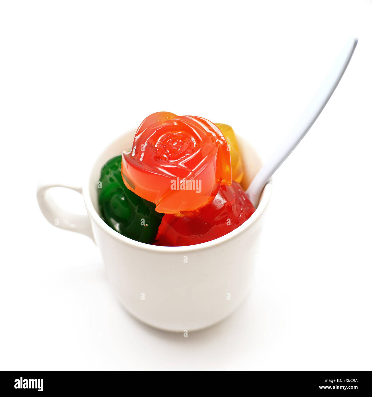 colorful gelatin or jelly dessert isolated on white background Stock