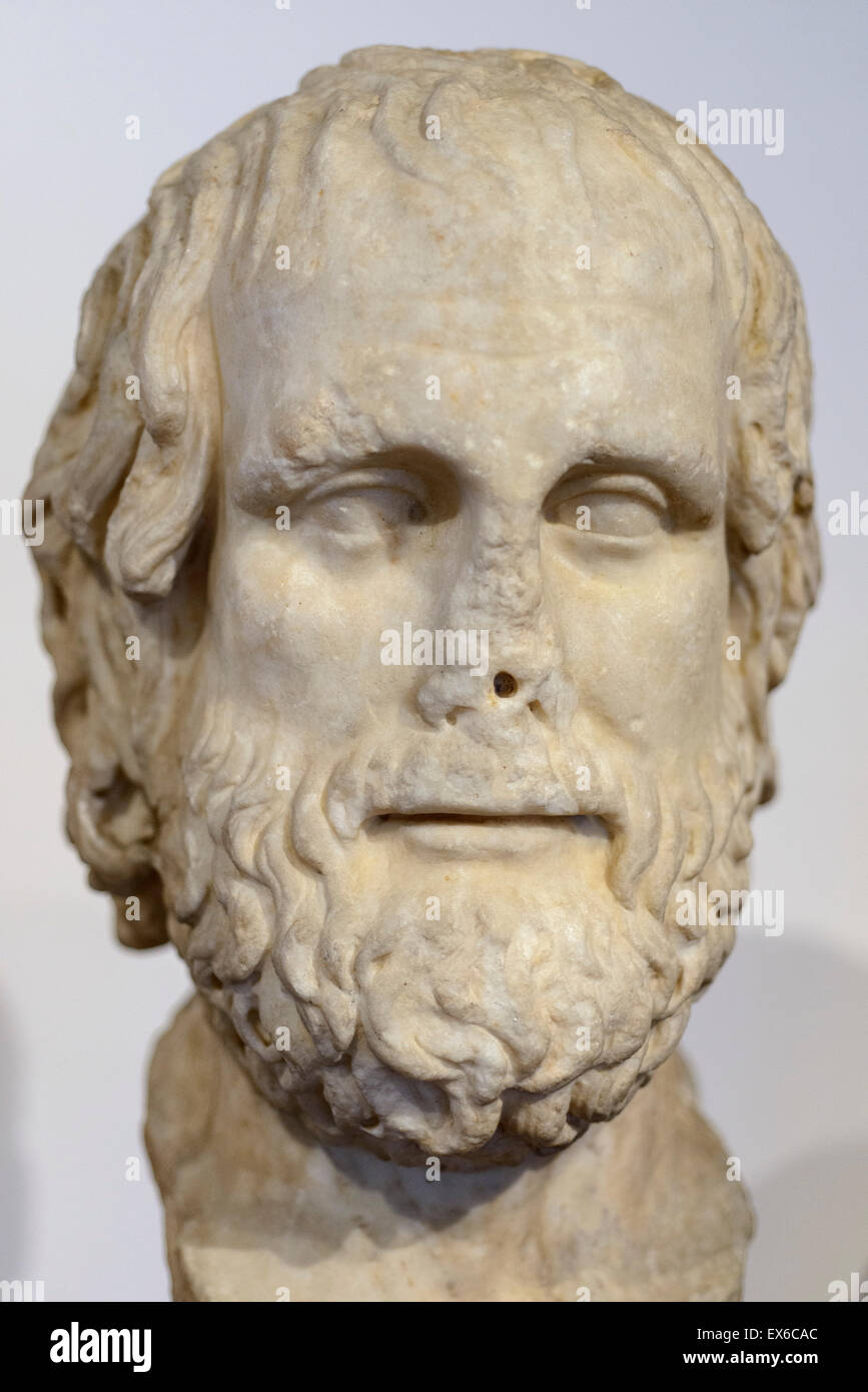 Rome. Italy. Museo di Scultura Antica Giovanni Barracco. Portrait of the classical Greek tragedian Euripides (c. 480 – 406 B.C.) Stock Photo
