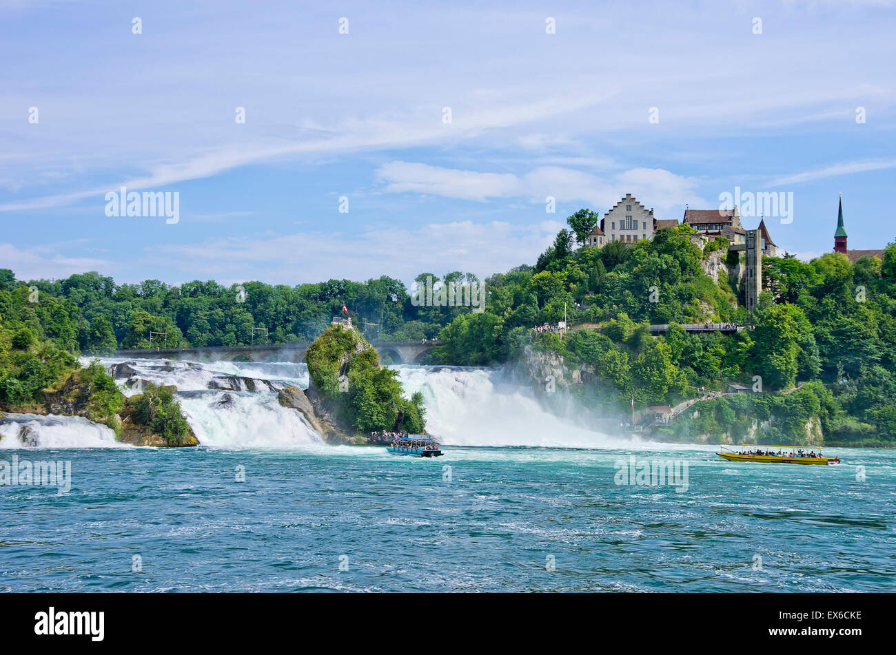 The Rhine Falls and Lauffen Castle, Schaffhausen, Switzerland. Stock Photo