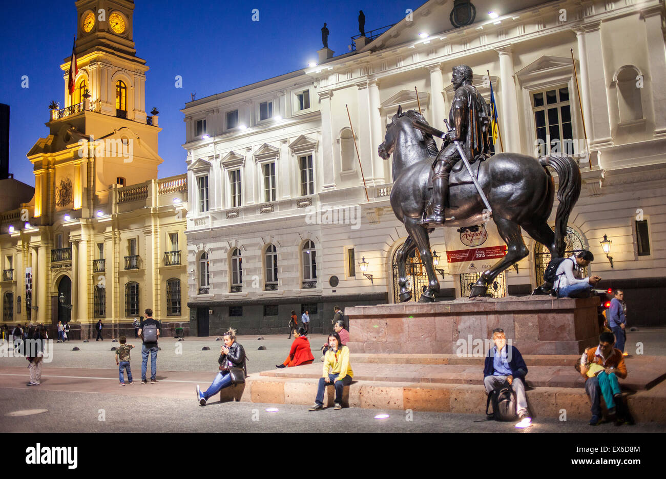 Pedro de Valdivia equestrian statue, in Plaza de Armas. Santiago. Chile. Stock Photo