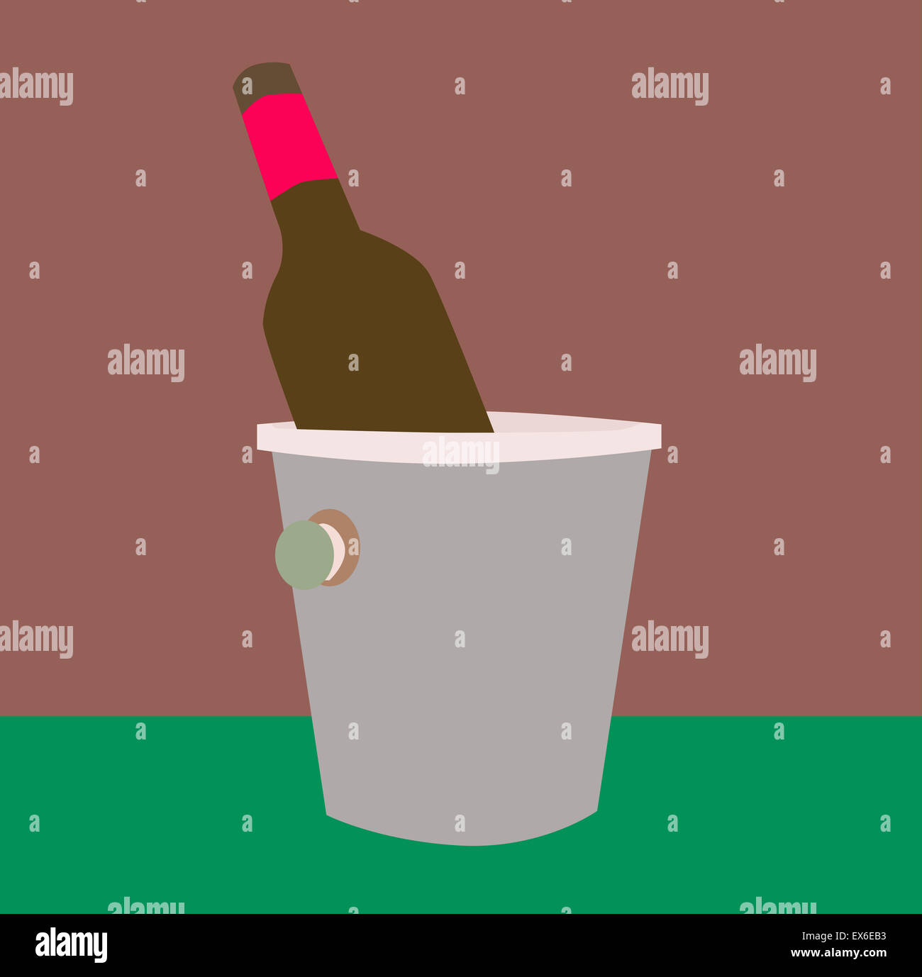 Illustration bottle of wine in ice bucket Stock Photo