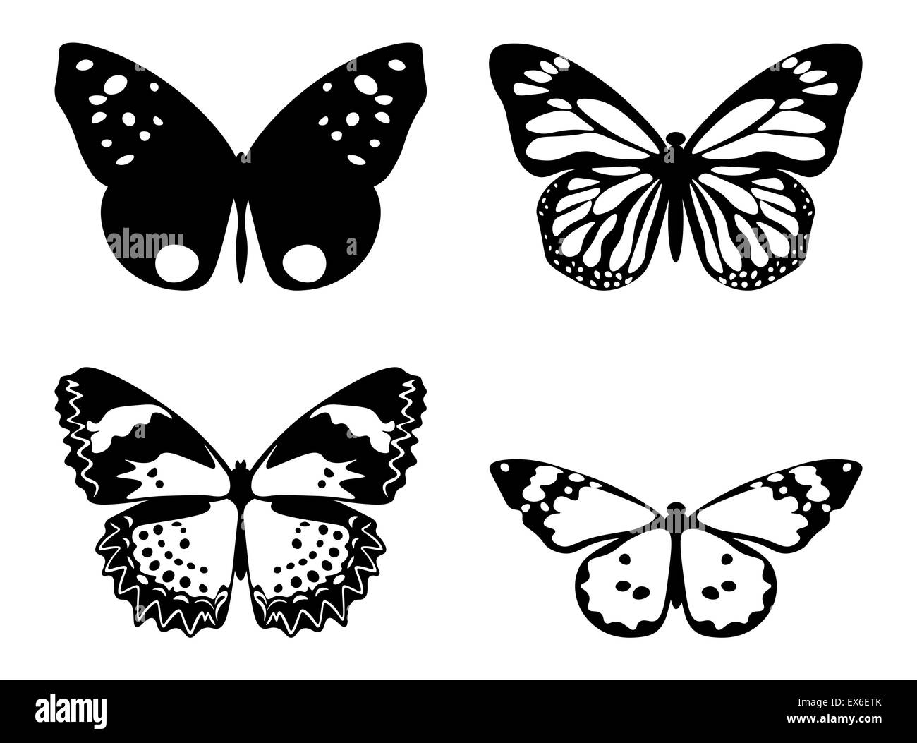 Illustration set of butterflies silhouettes isolated on white ...