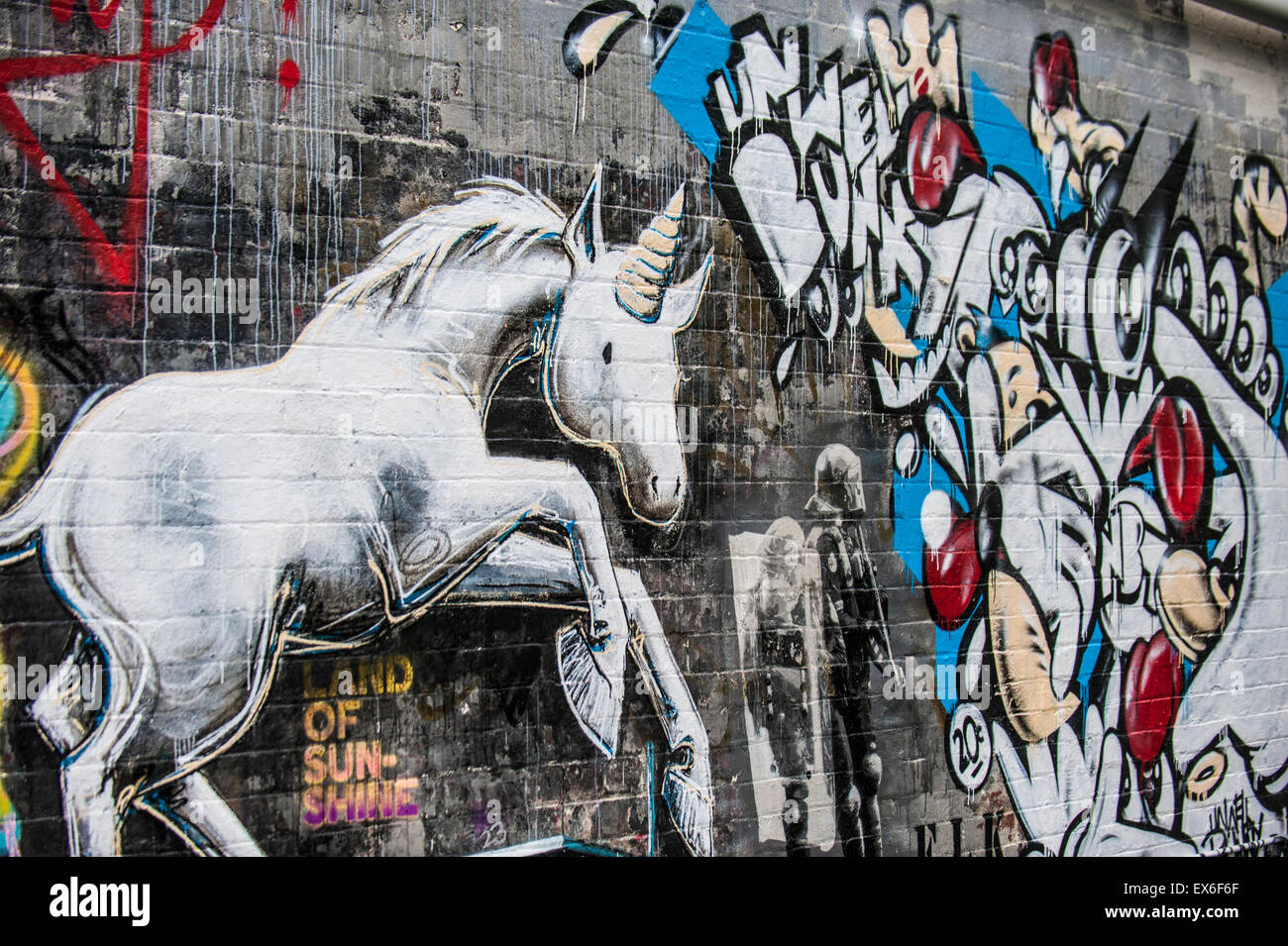 Unicorn graffiti in Melbourne, Australia Stock Photo