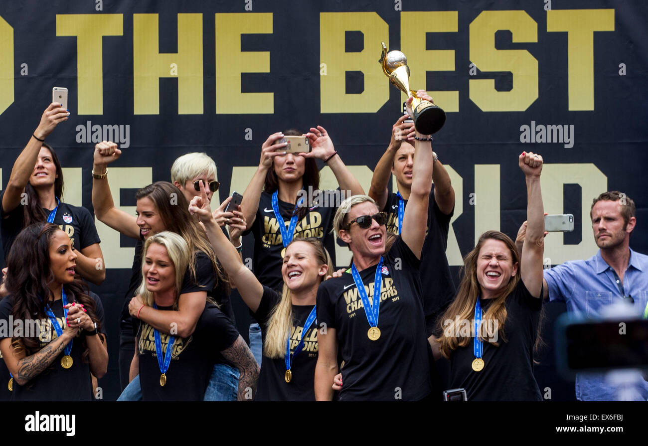 Los Angeles, USA. 7th July, 2015. Members of women's soccer team of the