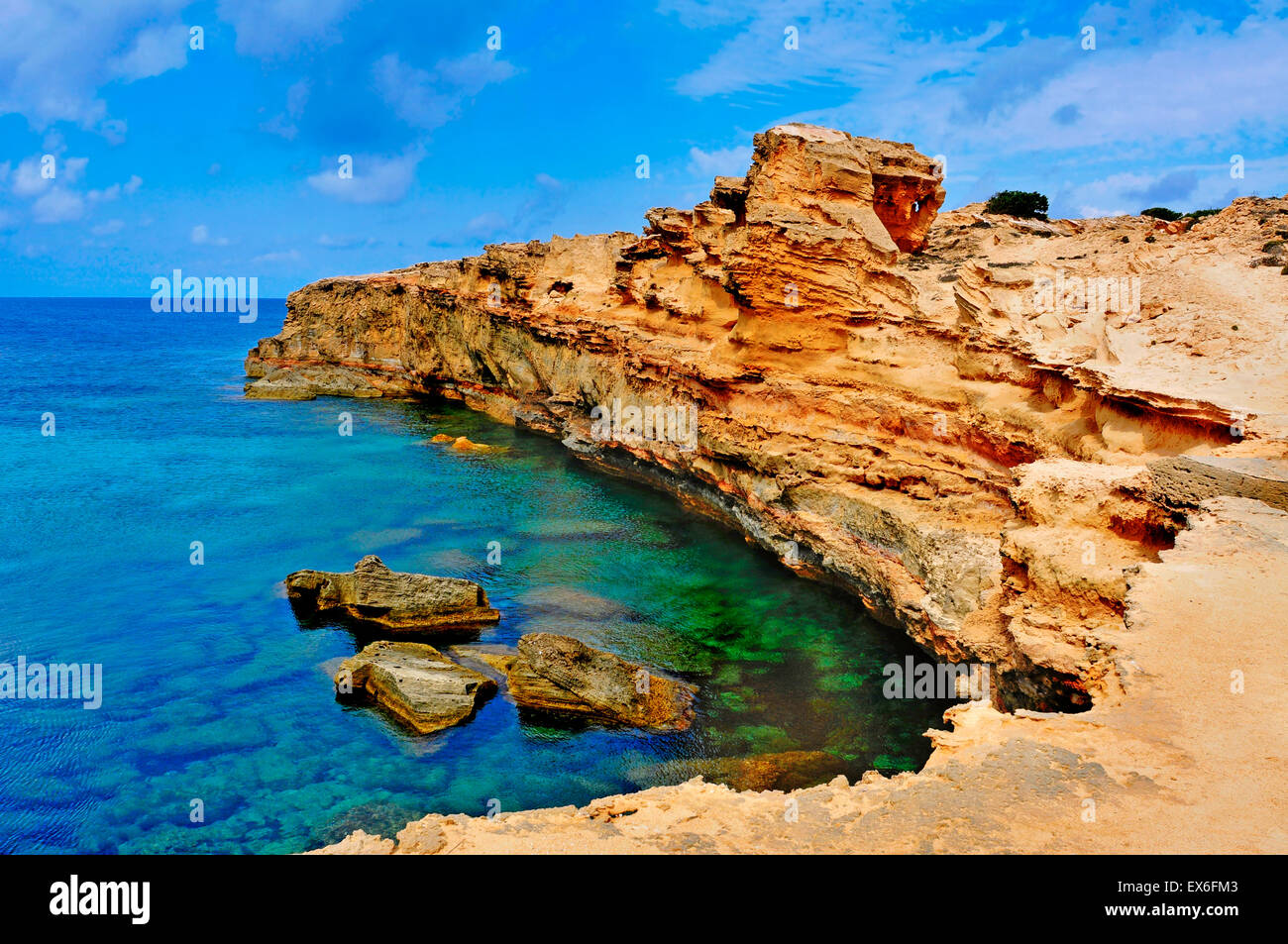 view of Punta de Sa Pedrera coast in Formentera, Balearic Islands, Spain Stock Photo