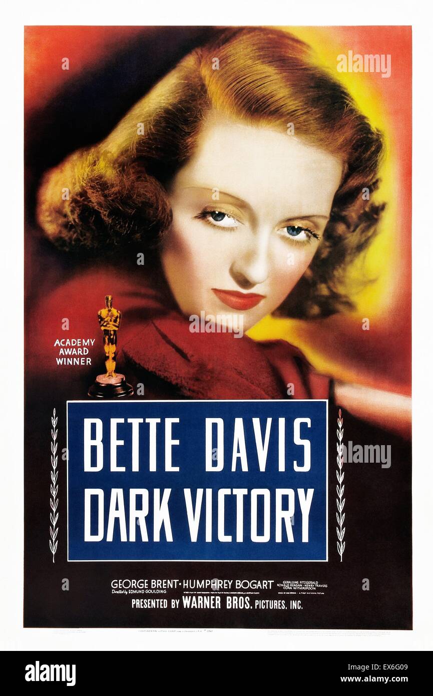 Dark Victory is a 1939 American drama film directed by Edmund Goulding, starring Bette Davis and featuring George Brent, Humphrey Bogart, Geraldine Fitzgerald, Ronald Reagan, Henry Travers and Cora Witherspoon Stock Photo