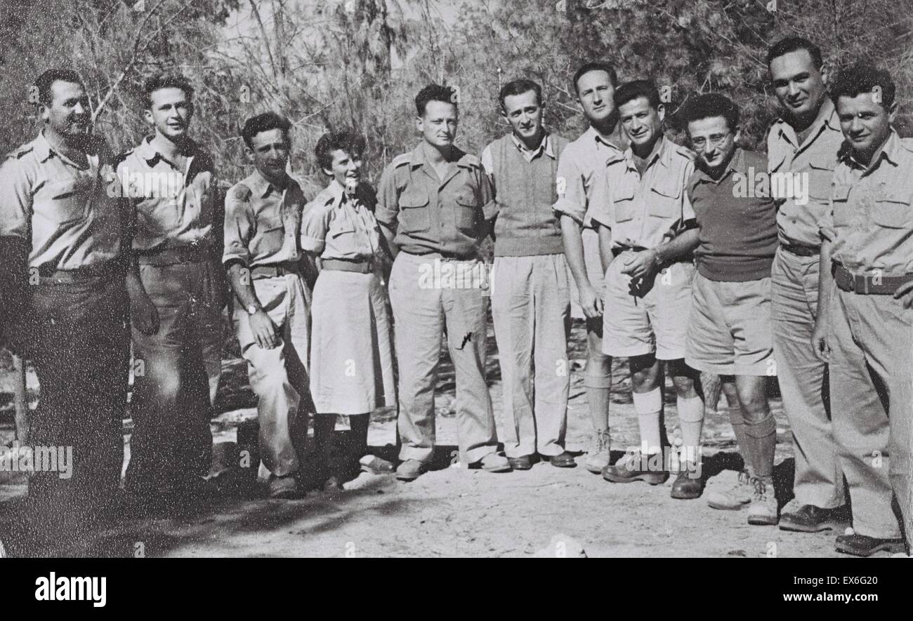 Palmach (Jewish underground fighters in Palestine) leaders including Yigal Allon and Yitzhak Rabin 1948 Stock Photo