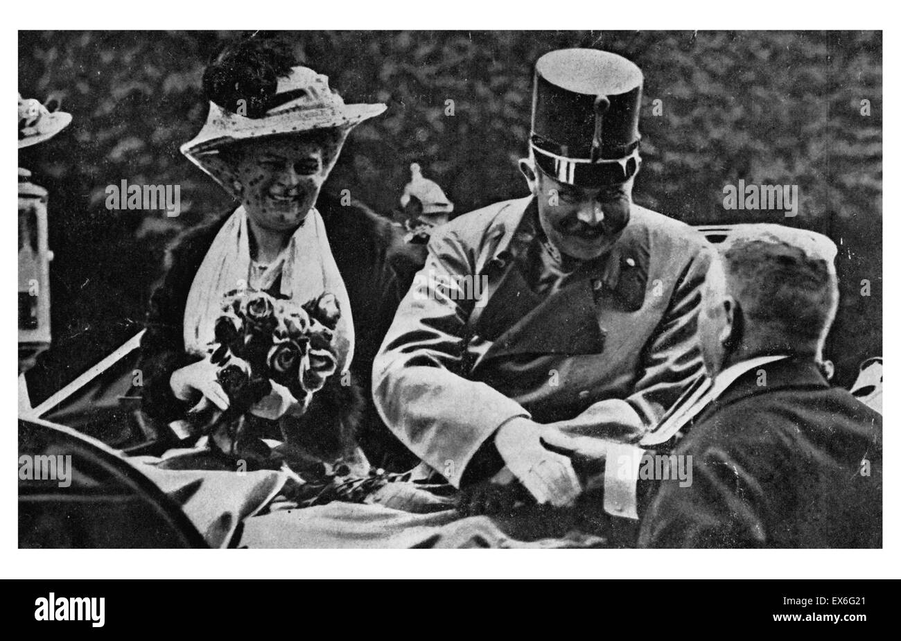 Arch Duke Franz Ferdinand and his wife as they depart for the journey into Sarajevo where they were assassinated 28th June 1914 Stock Photo