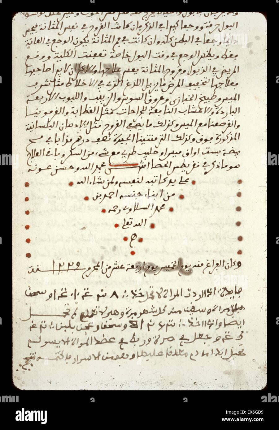 The colophon of an autograph copy of a treatise on the treatment of ailments encountered in North Africa written by A?mad ibn Mu?ammad al-Sal?w? in 1814/1229 and based on 48 years of experience. No other copy is recorded. Stock Photo