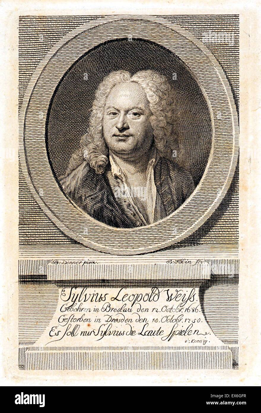 Portrait of Sylvius Leopold Weiss (1687-1750) German composer and Lutenist. Dated 18th Century Stock Photo
