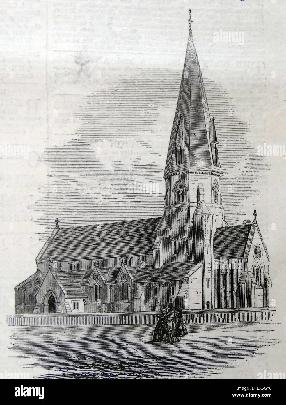 Engraving depicting the exterior of St. Michael's Church, Leafield, Oxfordshire. Dated 1860 Stock Photo