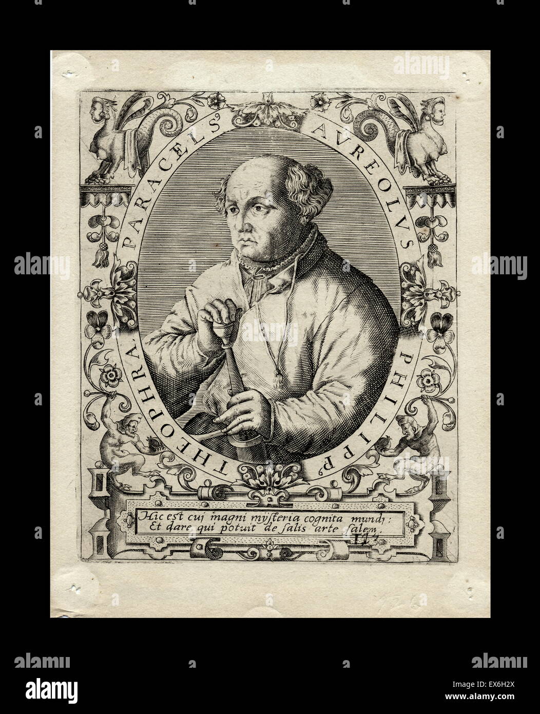 A portrait of Paracelsus (Philippus Theophrastus Aureolus Bombastus von Hohenheim). Paracelsus (1493-1541), was an alchemist, physician, astrologer, and reformer of therapeutics Stock Photo