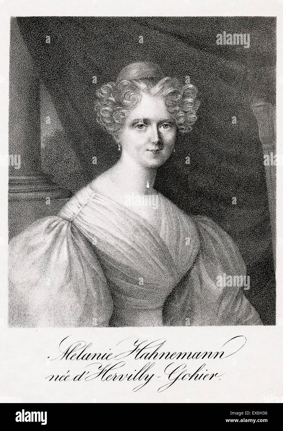 Portrait of Mélanie Hahnemann (1800-1878), the second wife of Samuel Hahnemann the founder of Homeopathy. Dated 1840 Stock Photo