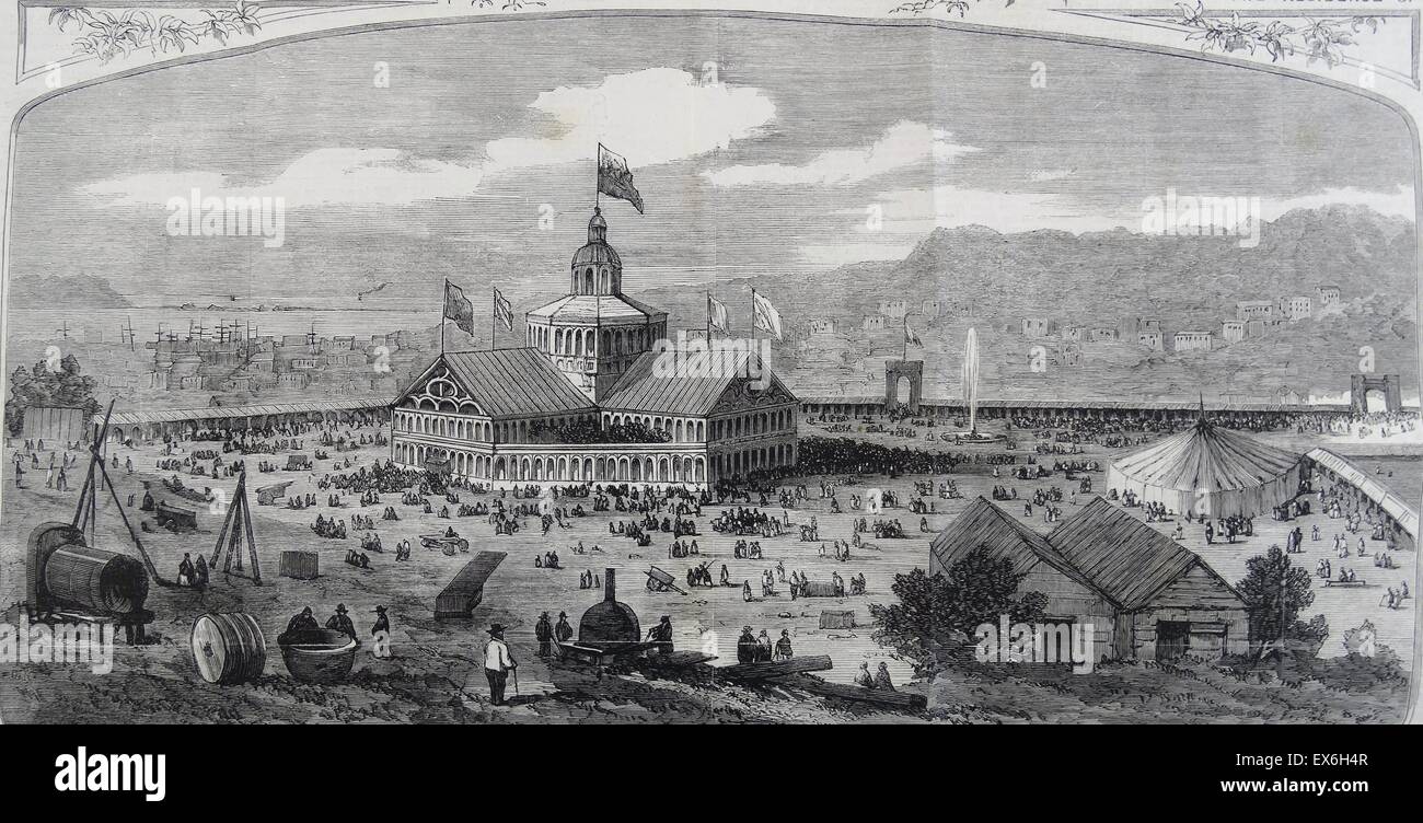 Engraving depicting the provincial exhibition of upper Canada. Opened by His Royal Highness, The Prince of Wales. Dated 1860 Stock Photo