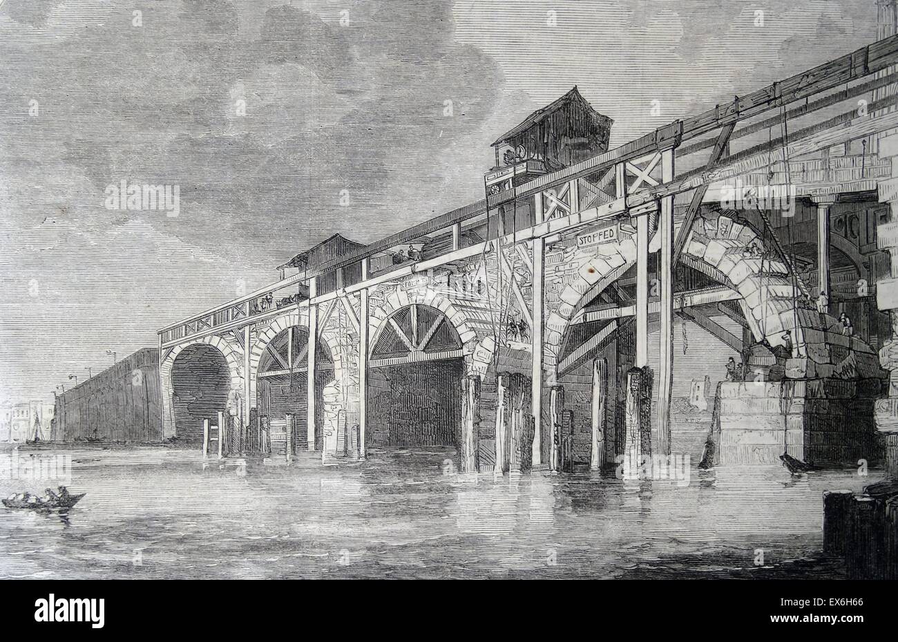 Engraving Depicting The Demolition Of Old Westminster Bridge Dated Stock Photo Alamy