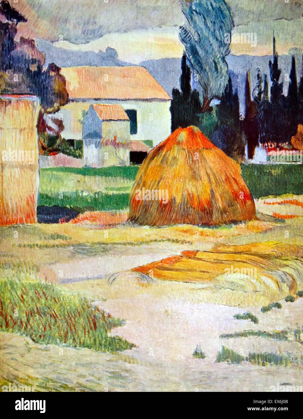 Painting titled 'Landscape Near Arles'. By Eugène Henri Paul Gauguin (1848-1903) French Post-Impressionist artist. Dated 1888 Stock Photo
