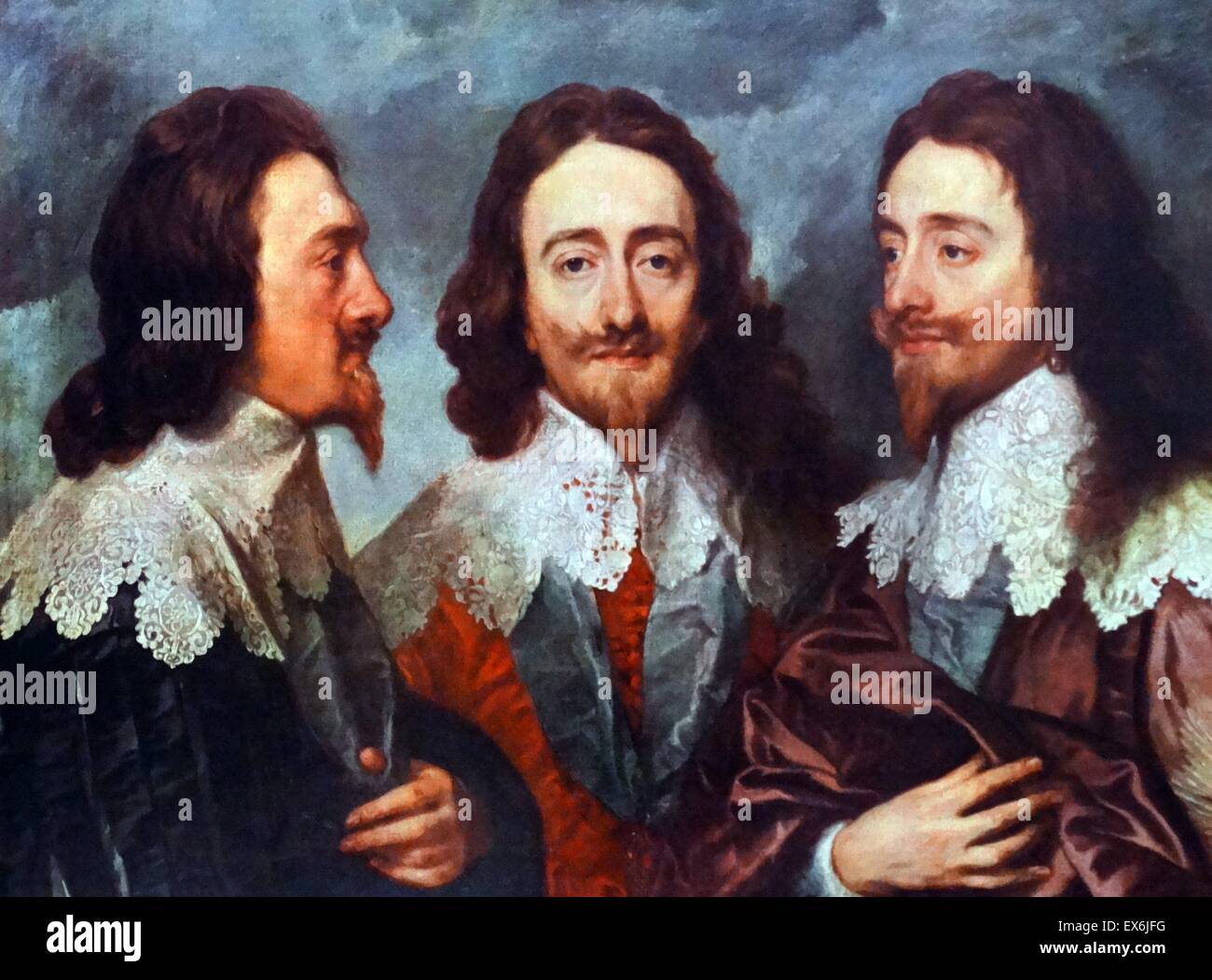 King Charles I. Triple portrait by Van Dyck. From The Island Race, a 20th century book that covers the history of the British Isles from the pre-Roman times to the Victorian era. Written by Sir Winston Churchill and abridged by Timothy Baker. Stock Photo