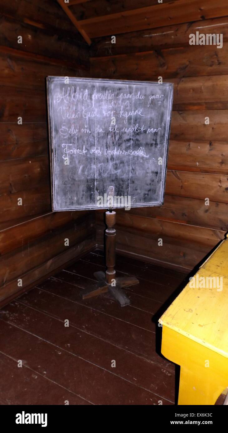 Black board in a reconstructed traditional 19th century classroom in Norway 1895 Stock Photo