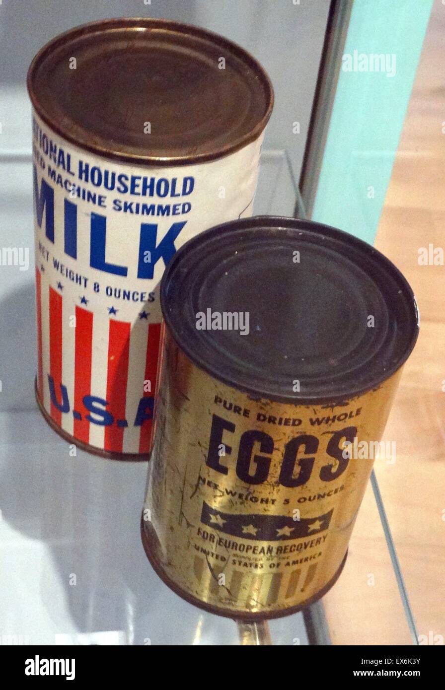 World War two British, tins of rationed food Milk and eggs 1941 Stock
