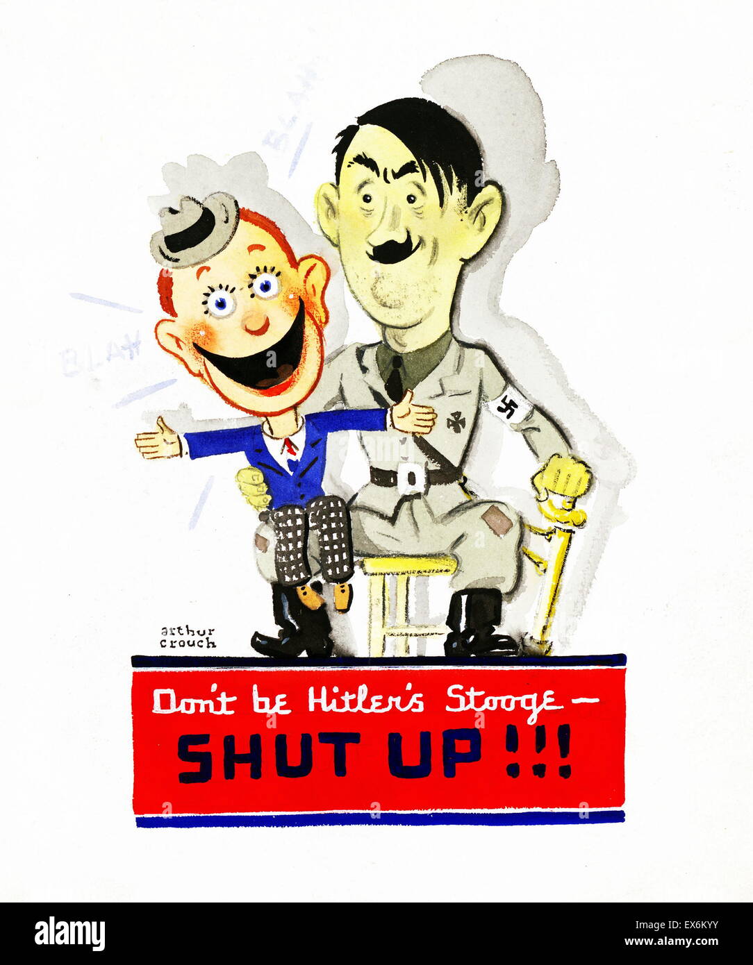 World War Two American propaganda poster US Army 1942. 'don't be Hitler's stooge- Shut Up!!' Stock Photo