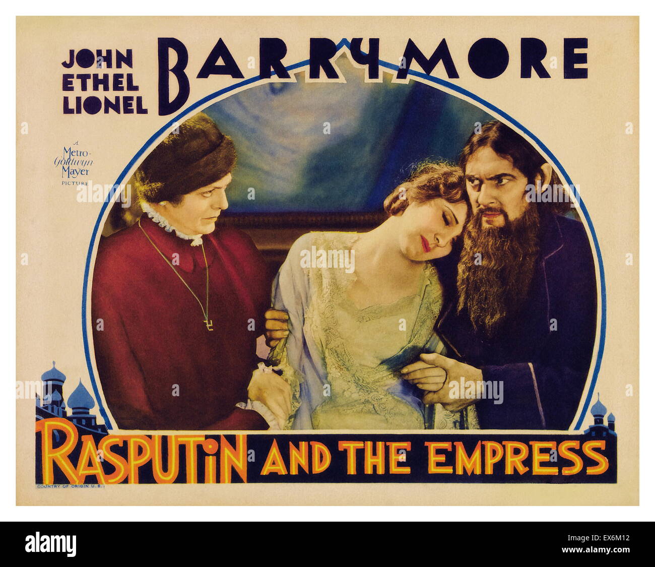 Rasputin and the Empress is a 1932 film about Imperial Russia starring the Barrymore siblings (John, as Prince Chegodieff; Ethel, as Czarina Alexandra; and Lionel Barrymore, as Grigori Rasputin). It is the only film in which all three siblings appear toge Stock Photo