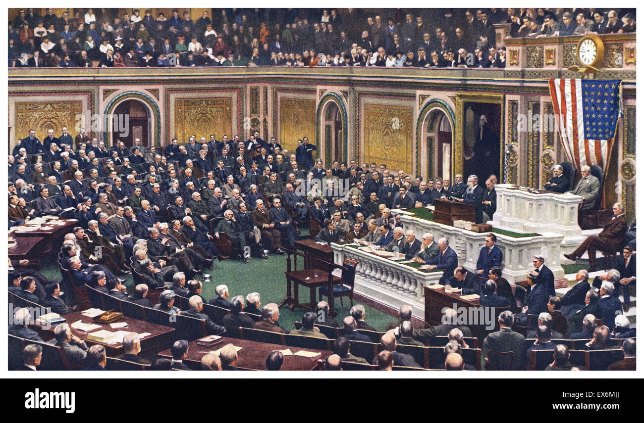 President Woodrow Wilson addresses Congress to declare war on Germany in World War One 1917 Stock Photo
