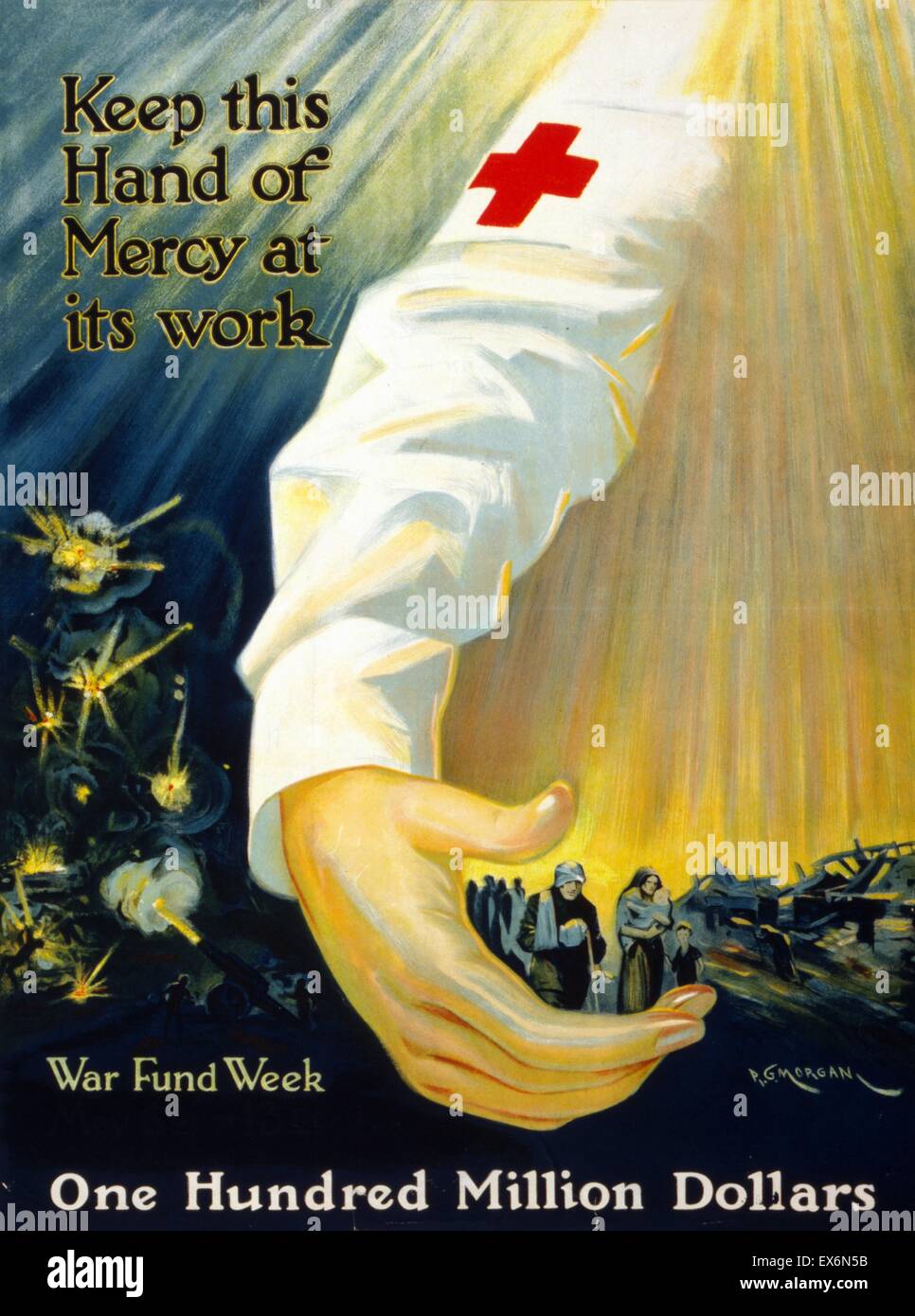 World War One Red Cross campaign poster promoting the war fund. Dated 1918 Stock Photo