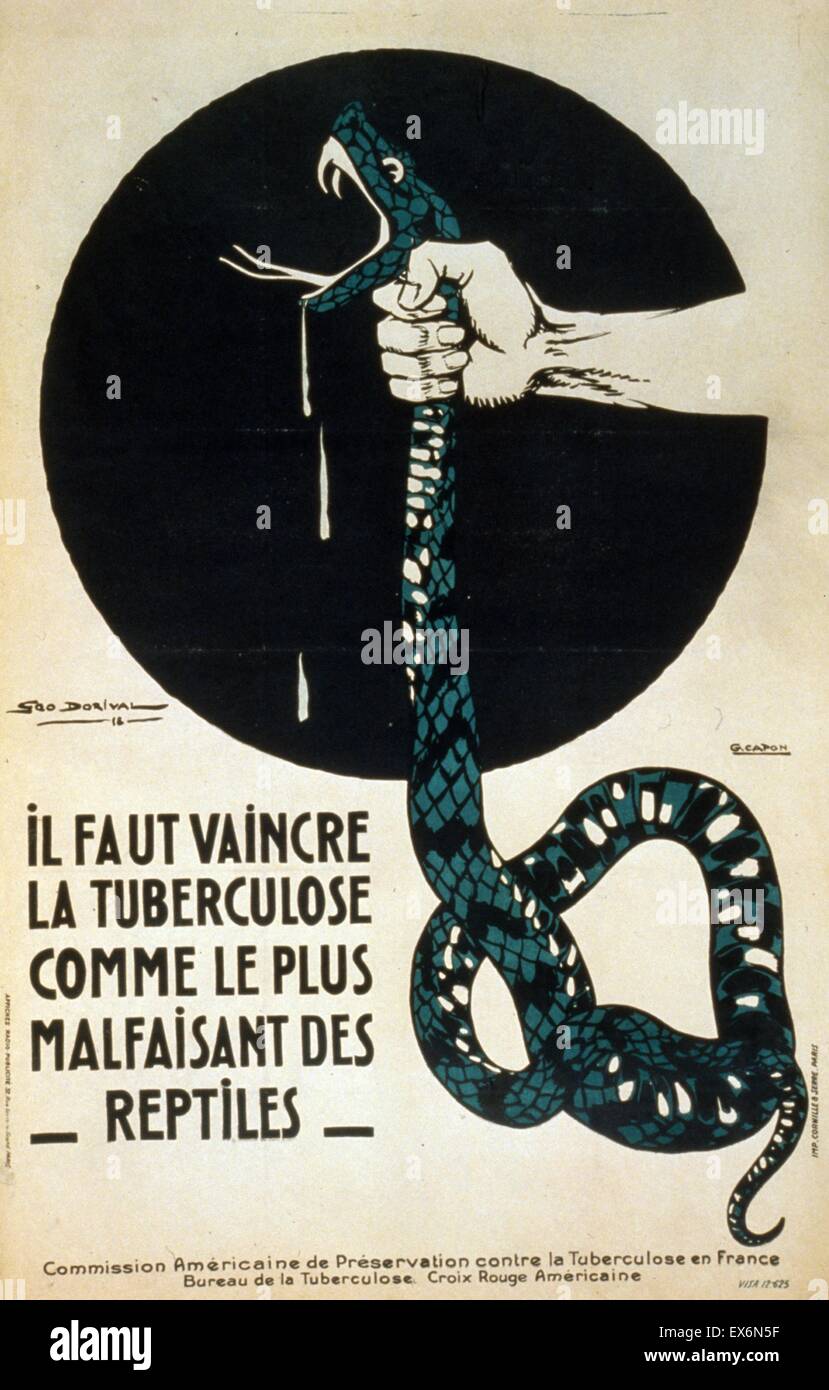 French World War One propaganda poster titled 'We Must Conquer' depicting a hand squeezing the throat of a snake, with the snake's venom dripping out. Created by Géo Dorival (1879-1968) French poster artist. Dated 1918 Stock Photo