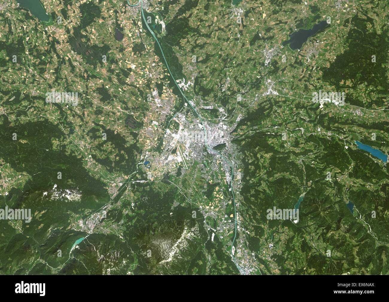Colour satellite image of Salzburg, Austria. Image taken on August 3 ...