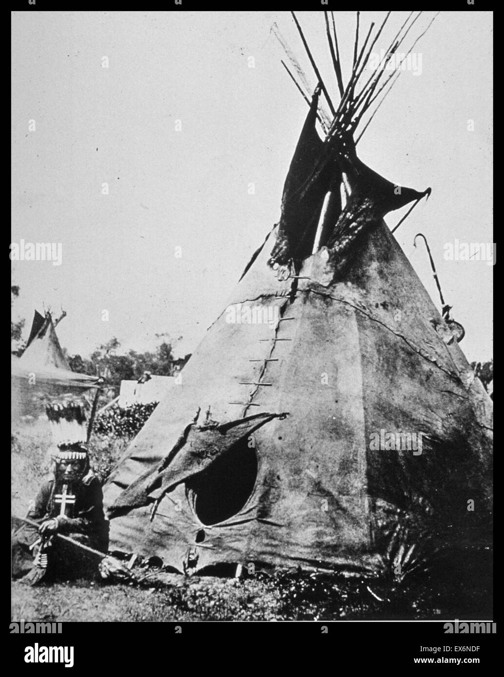 Medicine man outside his tepee. Dated 1870 Stock Photo