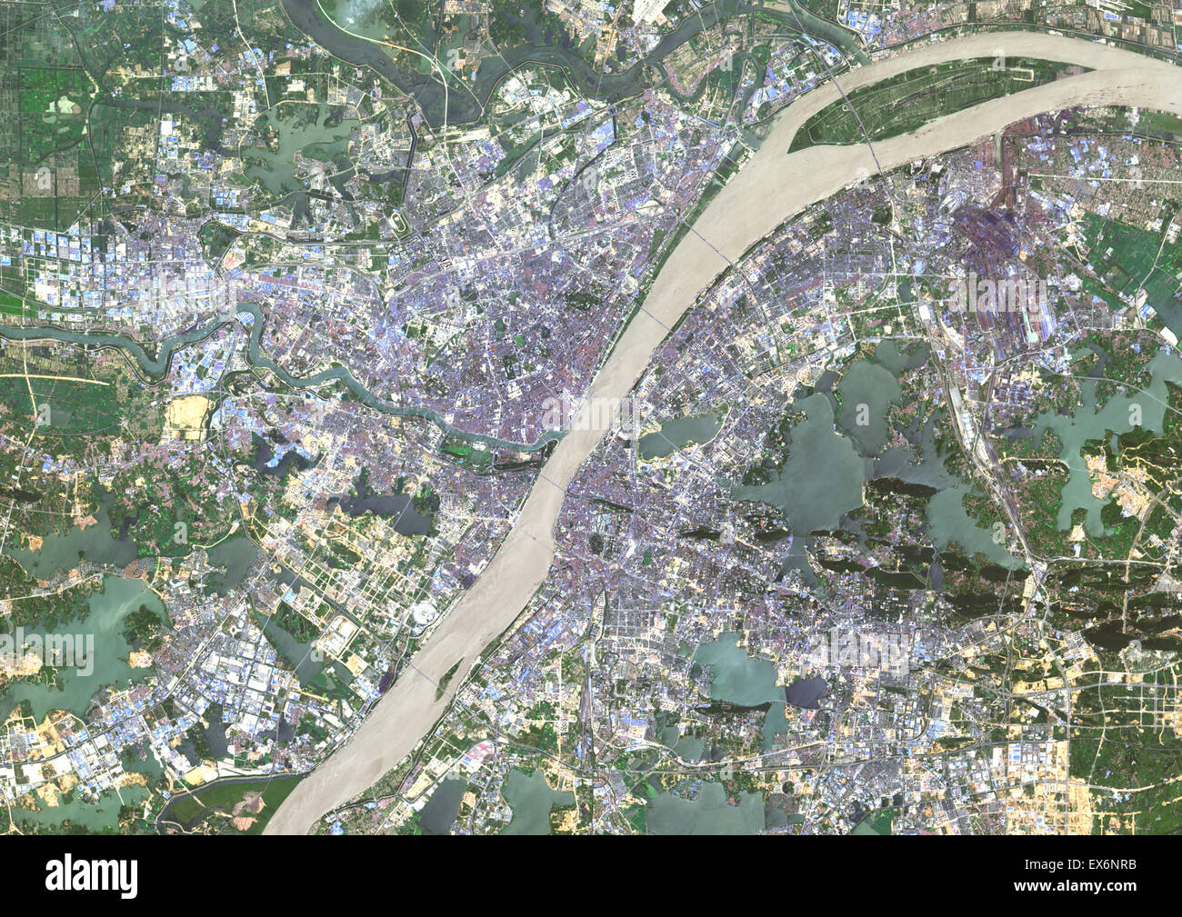 Colour satellite image of Wuhan, China. Image taken on January 23, 2014 with Landsat 8 data. Stock Photo