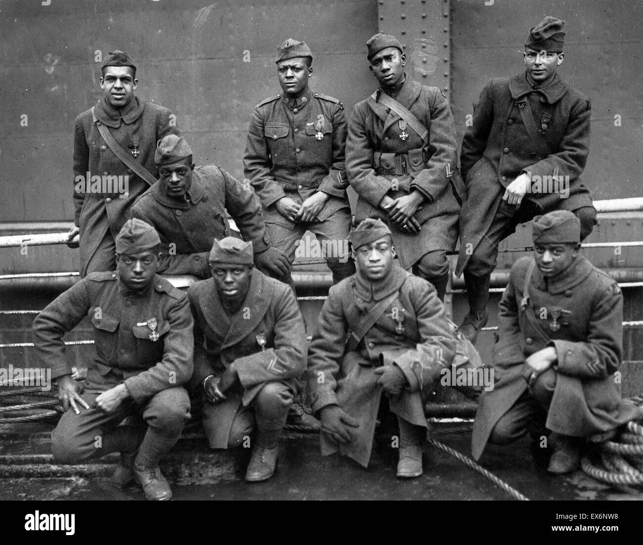 African American soldiers in World war One travel to France in 1919 to receive the French Croix de Guerre medal Stock Photo