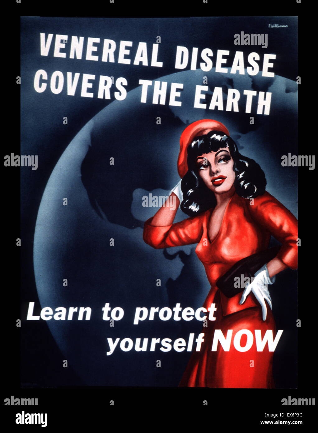 Venereal Disease Covers the Earth 1940 american Public health poster to raise awareness venereal disease Stock Photo