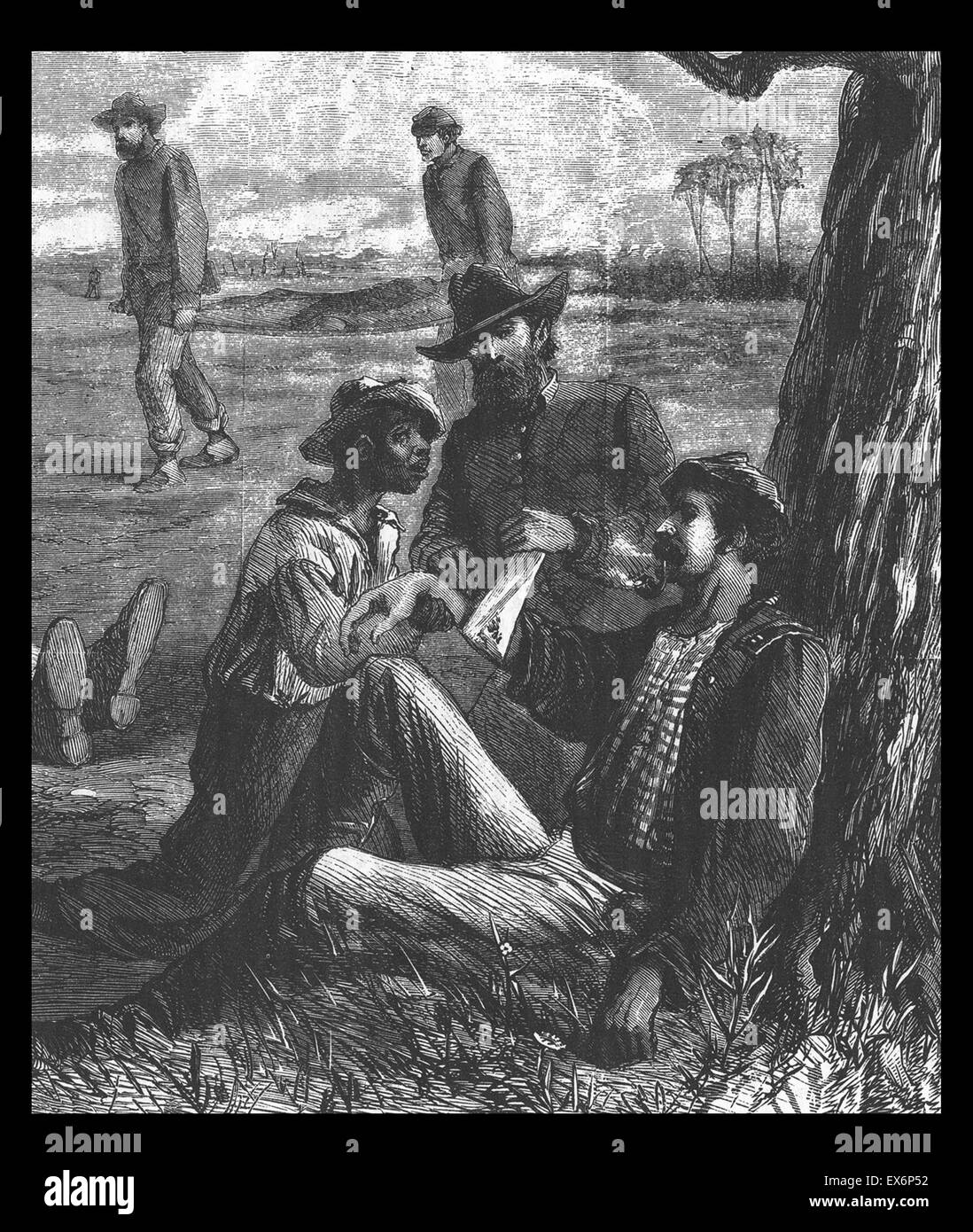 Illustration of an African American man assisting a medical officer on the battlefield, Harper's Weekly, August 20, 1864 Stock Photo
