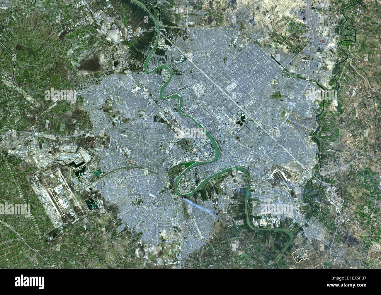 Colour satellite image of Baghdad, Iraq. Image taken on December 24, 2013 with Landsat 8 data. Stock Photo
