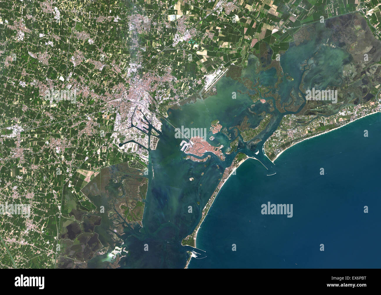 Colour satellite image of Venice, Italy. Image taken on August 6, 2014