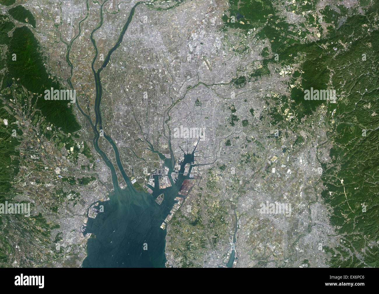 Colour satellite image of Nagoya, Japan. Image taken on May 29, 2014