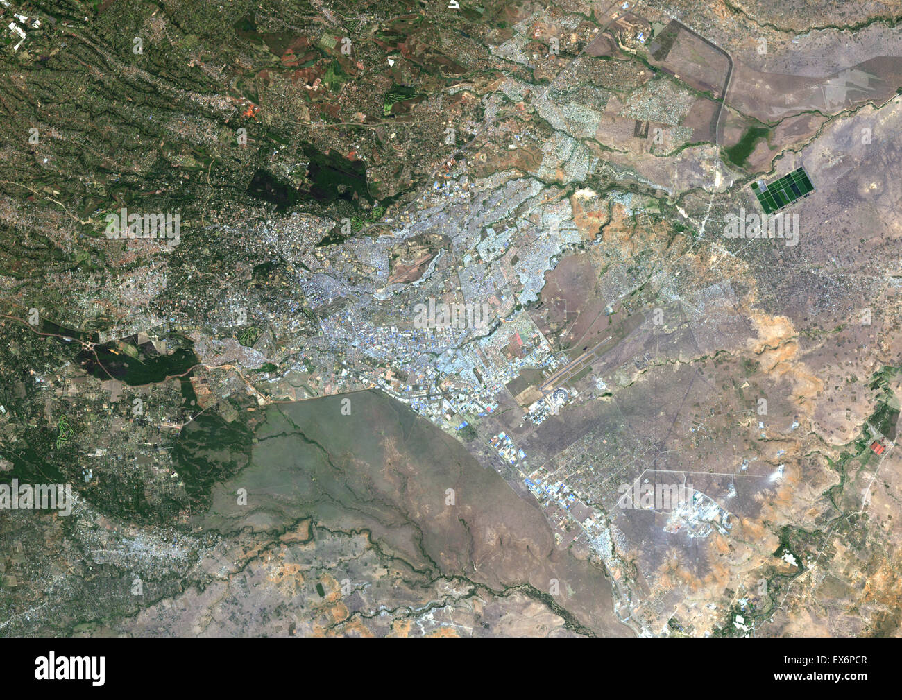 Colour satellite image of Nairobi, Kenya. Image taken on February 3, 2014 with Landsat 8 data. Stock Photo