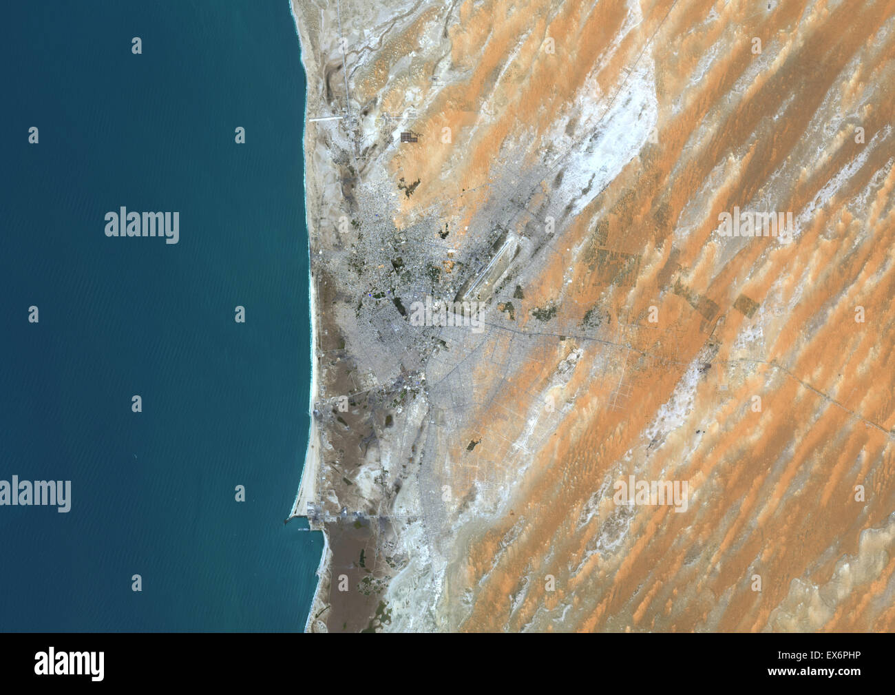 Colour satellite image of Nouakchott, Mauritania. Image taken on September 2, 2014 with Landsat 8 data. Stock Photo
