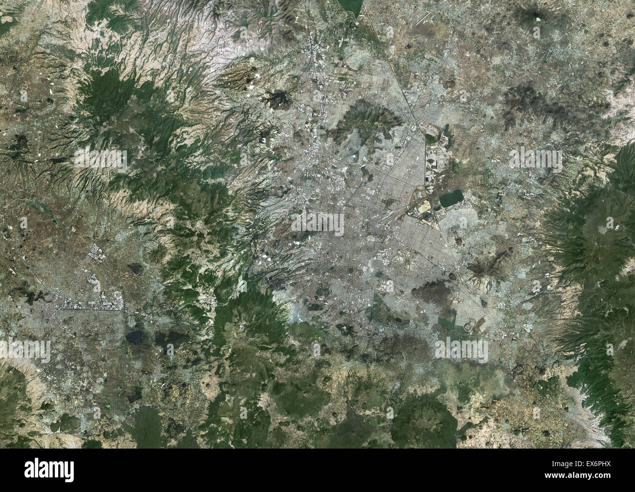 Colour satellite image of Mexico City, Mexico. Image taken on December 14, 2013 with Landsat 8 data. Stock Photo