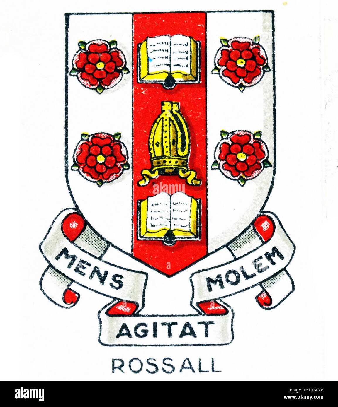 Emblem of Rossall School, Fleetwood, Lancashire. Rossall School is one of the country's leading independent co-educational boarding and day schools. Rossall was founded in 1844 by St. Vincent Beechey as a sister school to Marlborough College which had bee Stock Photo